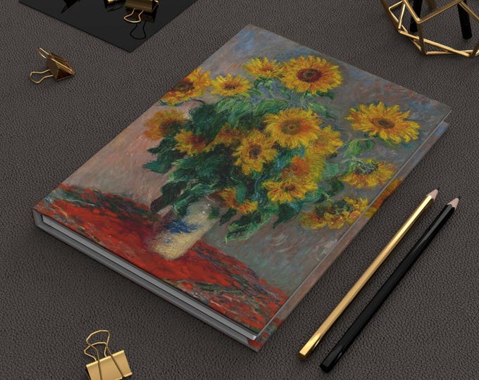 Claude Monet Sunflowers Journal, Matte Hardcover Diary For Artists & Art Lovers, Sketchbook Gift, Floral Notebook Stationery Set, Fine Art