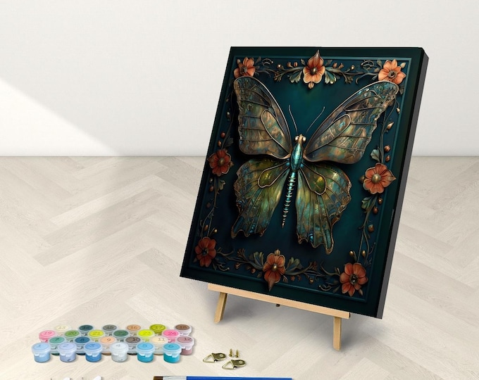Butterfly Moth Paint by Numbers Kit: Floral Art, Framed or Frameless Canvas (16x20")