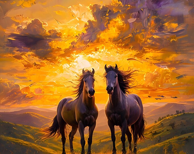 Majestic Stallions Paint by Numbers Kit for Adults: Framed Horse Painting