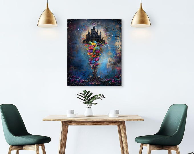 Castle, Vibrant Flowers, Diamond Paintings, DIY, 16”x20”, Diamond Art, Diamond Kit, Diamond Painting Kit, Fantasy, Gothic, Disney, Art Kit