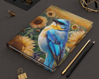 Bluebird Sunflower Art Hardcover Journal: Nature Lover Gift