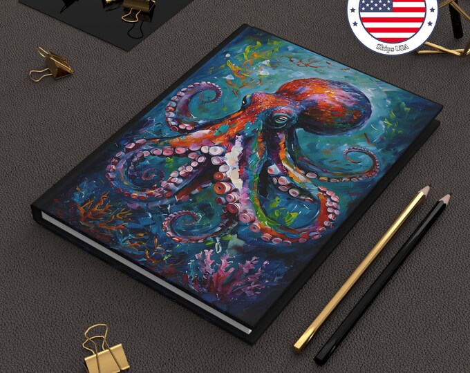 Octopus Hardcover Journal: Deep Blue Sea Oil Painting Design