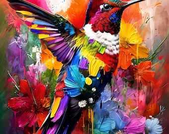 Colorful Hummingbird Diamond Painting, Diamond Art, DIY 16"x20" Canvas, Acrylic Diamonds Full Kit, Craft Gift, Handmade Gift