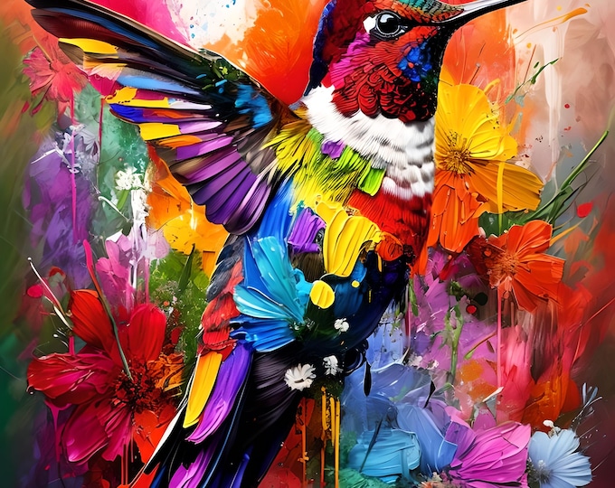 Colorful Hummingbird Diamond Painting, Diamond Art, DIY 16"x20" Canvas, Acrylic Diamonds Full Kit, Craft Gift, Handmade Gift