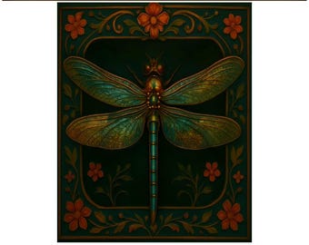 Dragonfly Steampunk Flower Diamond Painting, DIY Kit, 12”x16”, 16"x20", 20”x28”, Canvas, Diamond Art, Handmade Full Kit, Craft Gift, DIY