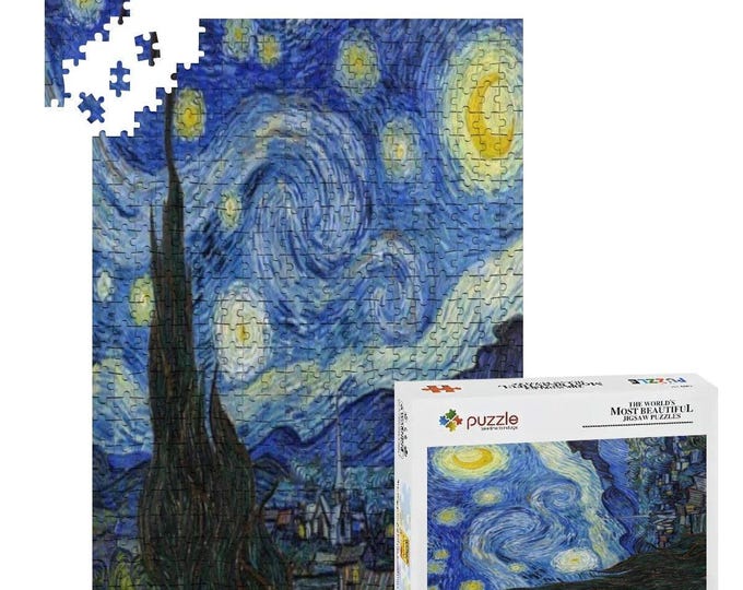 Van Gogh Starry Night Wood Puzzle – 500 or 1000 Pieces | Premium Oak Wood, UV Printed, Art Jigsaw