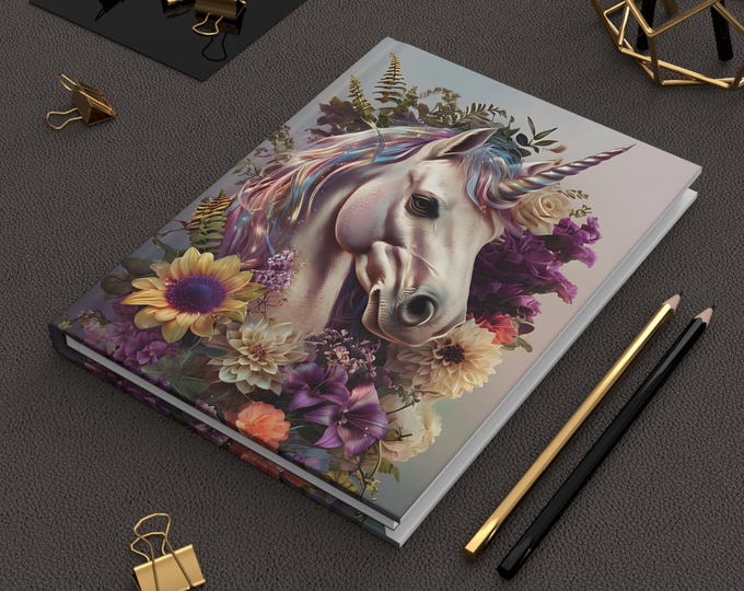 Magical Unicorn Hardcover Journal, Ideal Gift for Kids & Teens, Art Journal, Floral Decor Diary, Cool Stationery for Dreamers