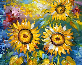 Sunflower Paint by Number Kit: Abstract Framed Canvas Art with Stand