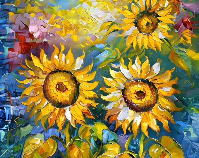 Sunflower Paint by Number Kit: Abstract Framed Canvas Art with Stand