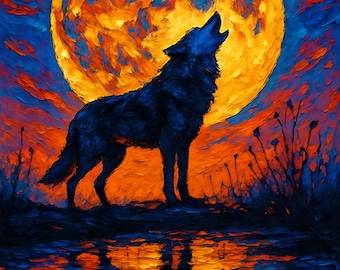 Wolf Howling Diamond Painting Kit: Reflective Nature Art (16x20 inches)