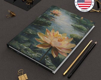 Lotus Oil Painting Hardcover Journal: Asian-Inspired Notebook