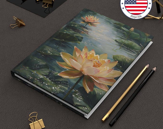 Lotus Oil Painting Hardcover Journal: Asian-Inspired Notebook