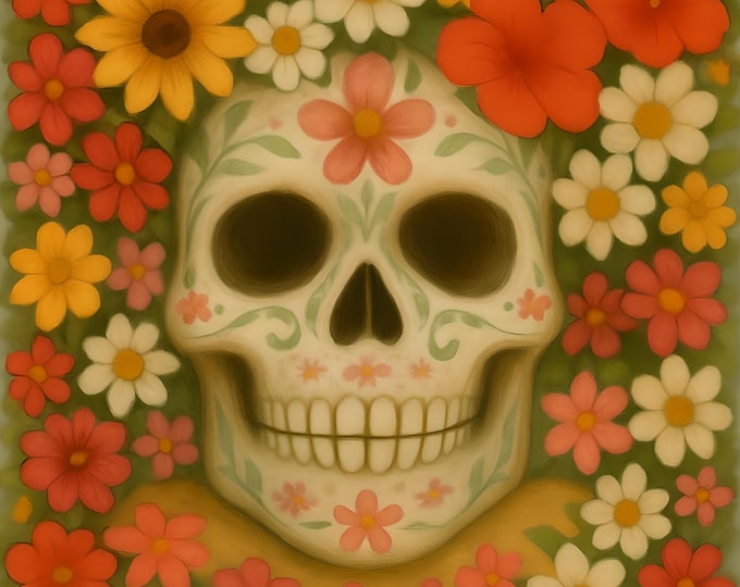 Diamond Art Skull and Flower Design, DIY Canvas, 16x20 Diamond Painting, Full Art Kit, Home Decor, DIY Diamond Painting Craft
