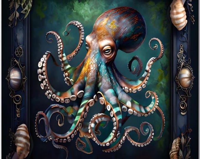 Octopus Paint by Numbers Kit: Framed or Frameless Canvas Art, DIY Craft (16"x20")