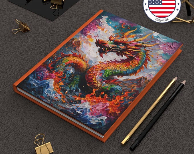 Dragon Hardcover Journal, Dragon Notebook, Chunky Oil Painting Design, Love the Colors with this !