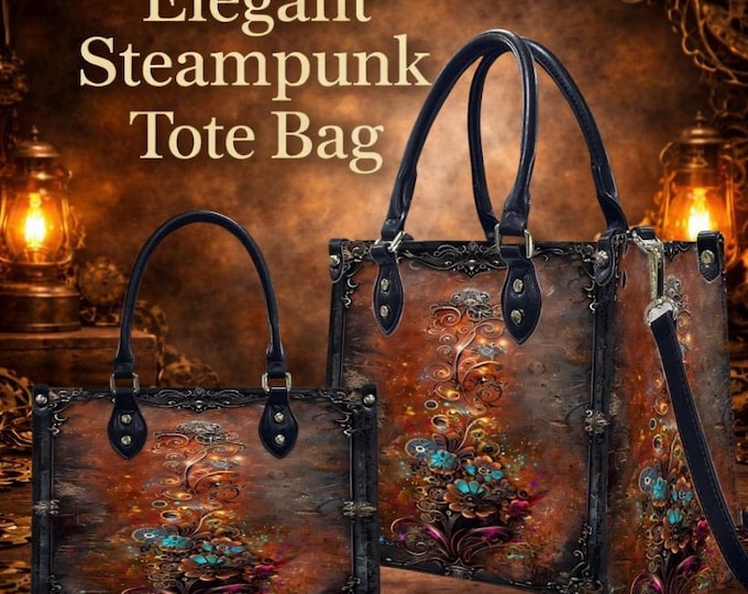 Steampunk Mechanical Floral Leather Tote Bag, Vintage Industrial Crossbody Purse