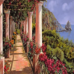 Guido Borelli Vintage Art Design, Framed or Frameless, Paint by Numbers Kit for Adults with Stand,Italian sea landscape, Full Craft Kit,