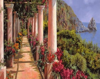Guido Borelli Vintage Art Design, Framed or Frameless, Paint by Numbers Kit for Adults with Stand,Italian sea landscape, Full Craft Kit,