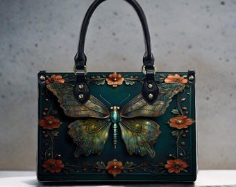 Steampunk Moth Handbag, UV-Printed Gothic Tote, Large Capacity