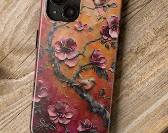 Vintage Floral Bird Phone Case: Pink Flower Tough Cover