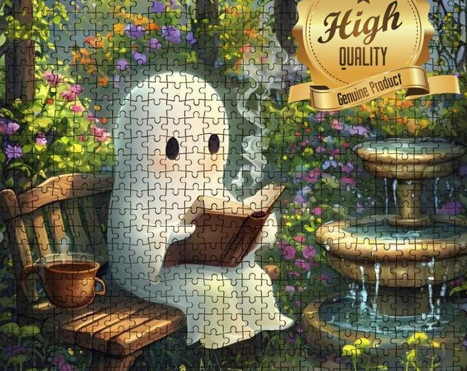 Ghost Reading in the Garden, Wooden Jigsaw Puzzle, Precision Cut High Quality, Ghost Inspired Puzzle, 500 or 1000 pieces, Family Time
