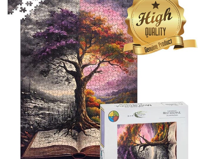 Colorful Tree Book Design Wooden Jigsaw Puzzle - Perfect Family Entertainment & Relaxation - Unique Nature Puzzle for Adults - Family Fun