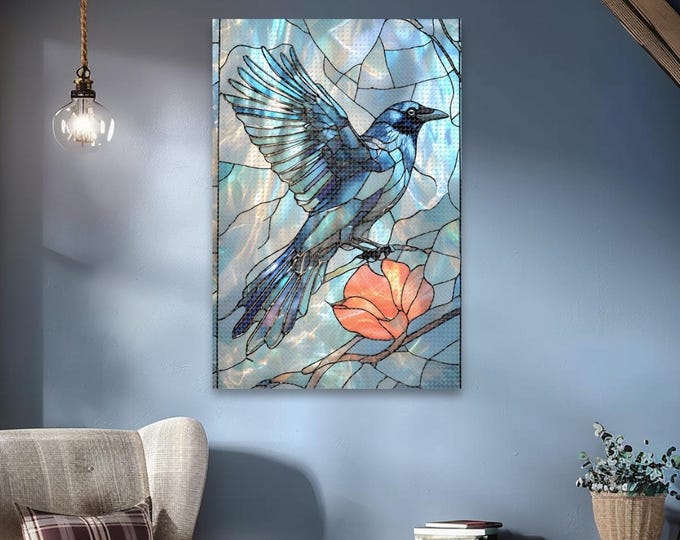 Raven Stained Glass Diamond Painting, Framed DIY Kit