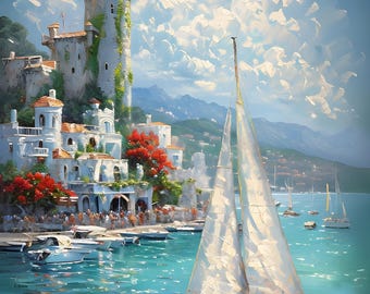 Puzzle, Sailboat by Castle Tower, 500 Pieces, 1000 Pieces, Unique Jigsaw, Family, Adults, Oak Wood Puzzle, Nautical Puzzle, Originally Made