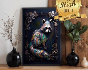 Steampunk Raccoon Wooden Jigsaw Puzzle | 500 or 1000 Piece Oak Wood Puzzle | Mechanical Animal Art | Adult Puzzle Gift