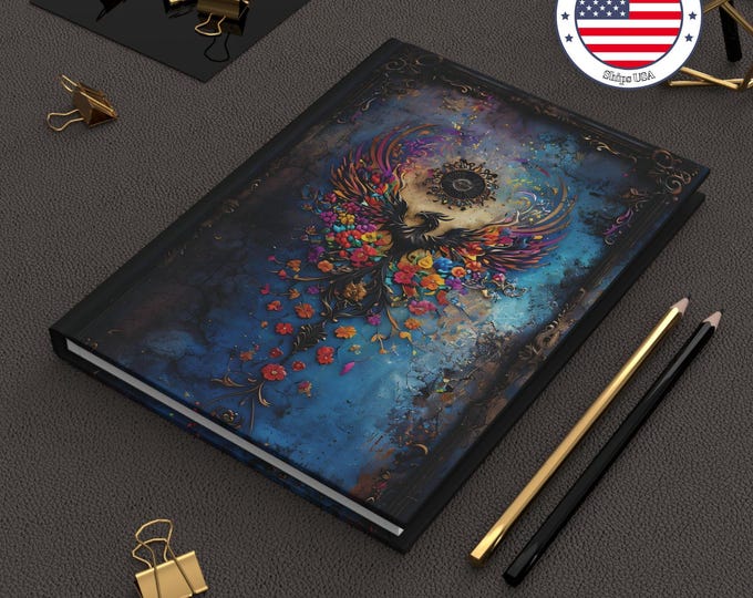 Phoenix Floral Hardcover Journal: Unique Framed Design, 150 Lined Pages