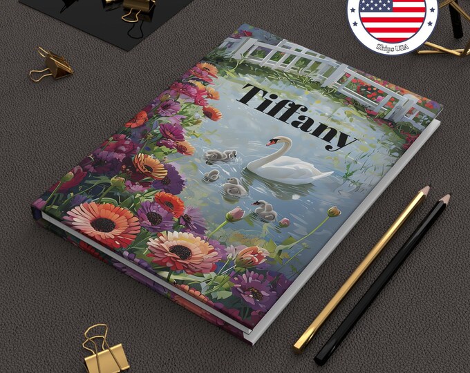 Floral Swan Hardcover Journal: Personalized Nature Lover Gift