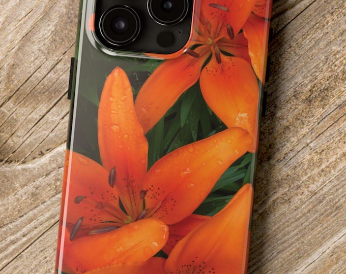 Nature Photo Orange Lillies Tough Phone Case, Floral Smartphone Cover, Protective Cell Phone Case, Orange Lily Flower Design, Hard Phone
