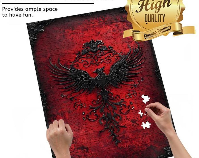 Gothic Phoenix Wooden Jigsaw Puzzle - Abstract Design, High-Quality Oak Wood, 1000/500 Pieces, Perfect for Family Fun and Stress Relief