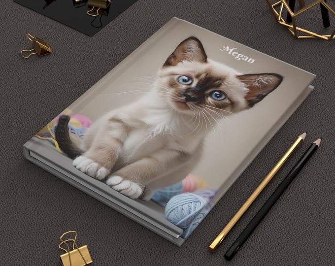 Personalized Cat Hardcover Journal, Cute Kitten Notebook, Gift for Cat Lovers, Pet Journal, Cat-Themed Stationery Book