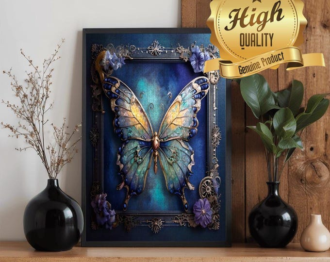 Mystical Blue Butterfly Wooden Jigsaw Puzzle | Fantasy Art