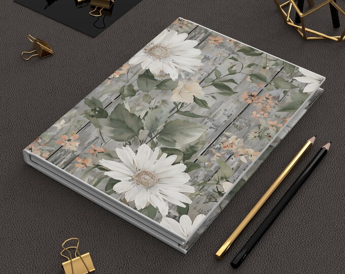 Vintage Daisy Hardcover Journal, Antique Wood Fence Design, Peaceful Tones, Ready for Inspiration. Great for writers, artists, journalers,