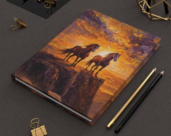 Stallions Sunset Oil Painting Journal: Equestrian Art Diary