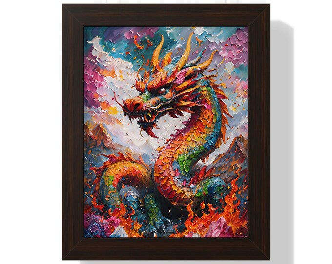 Bright Dragon Modern Abstract Oil Painting Wall Art with Intense Pigment Inks - Framed Unique Art Print for Modern Decor and Gifts