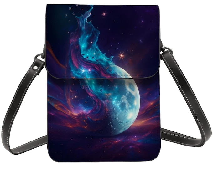 Galaxy Cell Phone Purse Crossbody – Cosmic Space Phone Bag, Adjustable Shoulder Strap, PU Leather Mini Purse for Women