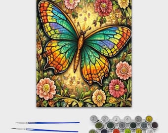 Butterfly Paint by Number Kit – DIY Canvas Wall Art, 16x20