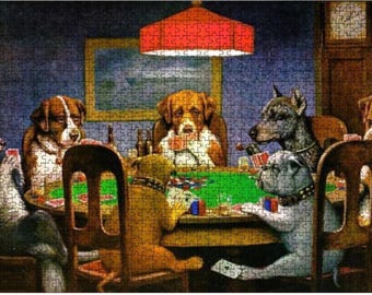 Dogs Playing Poker Jigsaw Puzzle: Vintage Art Oak Wood, 500/1000 Pieces