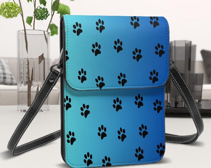 Customizable Leather Cell Phone Purse with Paw Print Design & Adjustable Straps for Comfortable Crossbody Use