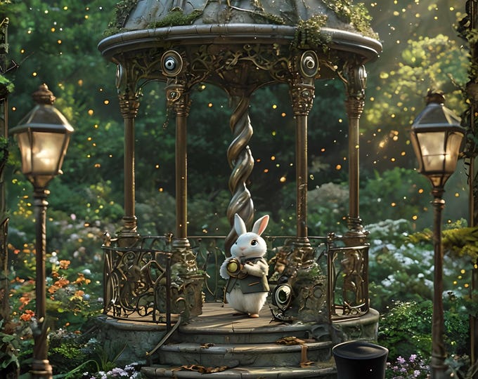 Wonderland, DIY Diamond Painting, Rabbit with Watch in Garden, Steampunk Animal, Pocket Watch, Diamond Art Kit
