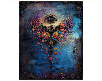 Diamond Painting, Phoenix, Vibrant, Flowers, Gothic, Diamond Paintings, DIY, 16”x20”, Diamond Art Kit, Diamond Painting Kit, Original Design
