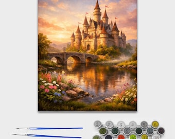 Fantasy Castle Paint by Number Kit – DIY Fairytale Landscape (16x20 Canvas, Unframed)