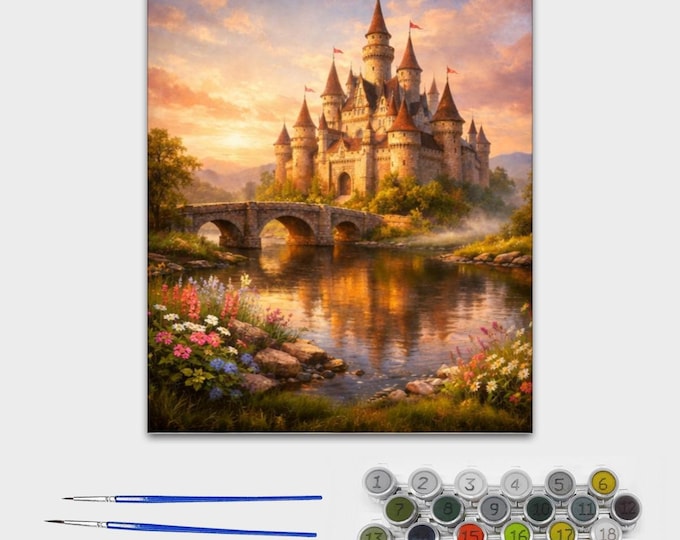 Fantasy Castle Paint by Number Kit – DIY Fairytale Landscape (16x20 Canvas, Unframed)