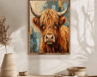 Highland Cow Diamond Painting Kit, Highland Cow Diamond Art, Rustic Farmhouse Wall Decor, Country Cottage DIY Craft Kit, Cow Lover Gift