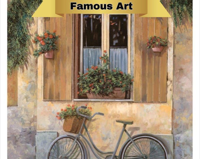 Framed Canvas Paint by Numbers Kit with Stand, Bicycle, DIY, Guido Borelli, La Bicicletta, Vintage Antique Art Design, Craft Art Kit, PBN
