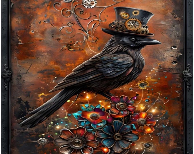 Steampunk Crow with Top Hat Framed Canvas, Paint by Numbers Kit