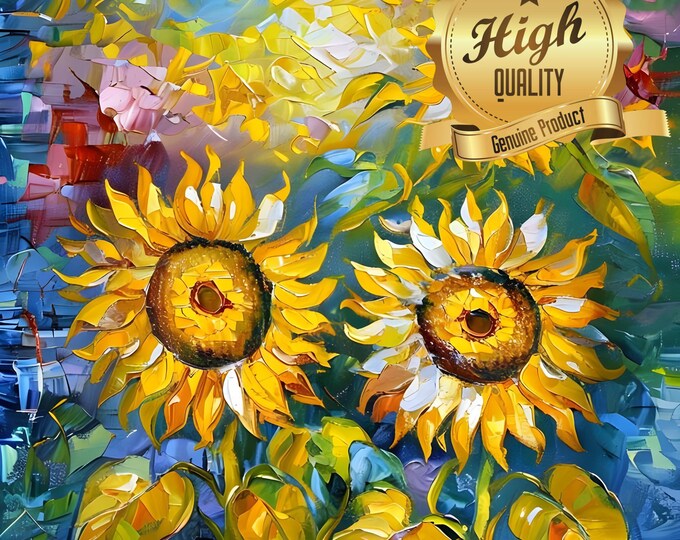 Vibrant Sunflower Oil Painting Puzzle for Family, Adults - Unique Wooden Jigsaw Gift for Relaxation and Focus - Oak Wood Pieces